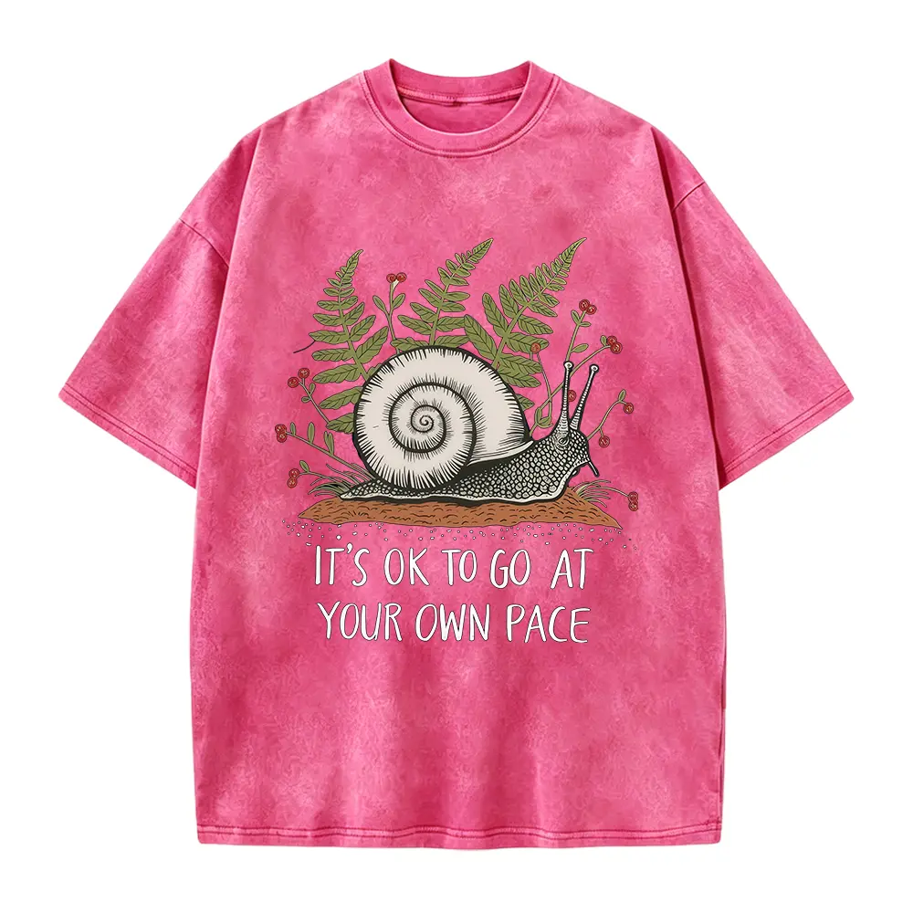 Women's "Go At Your Own Pace" Snail T-Shirt, Casual Short Sleeve Graphic Tee, Motivational Top in Soft 100% Cotton Fabric, Seamless, Shortsleeve, Tshirt, Graphics