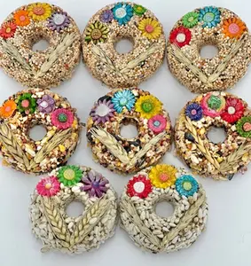 8 Hanging Birdseed Ornaments with Edible Flowers & Wheat Stalks - 3 Seed Blends - 100% Edible - Premium Birdseed Bird Feeders for Bird Lovers - Handcrafted in the U.S.A. - Feed The Birds