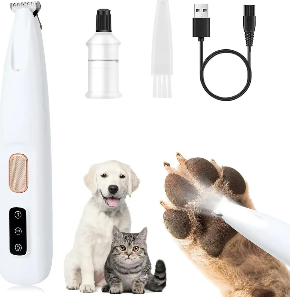 Dog & Cat Grooming Trimmer - Waterproof Shaver with LED Light, 18mm Widen Blade, USB Rechargeable, Low Noise, 1-Button Operation for Paws, Eyes, Ears - Summervibes Pet Accessories