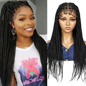 Anytime Hair 24" Box Braided Lace Wig for Women – Long Knotless Braids with Baby Hair, Natural Scalp Look, Lightweight Synthetic Wig for Daily Wear