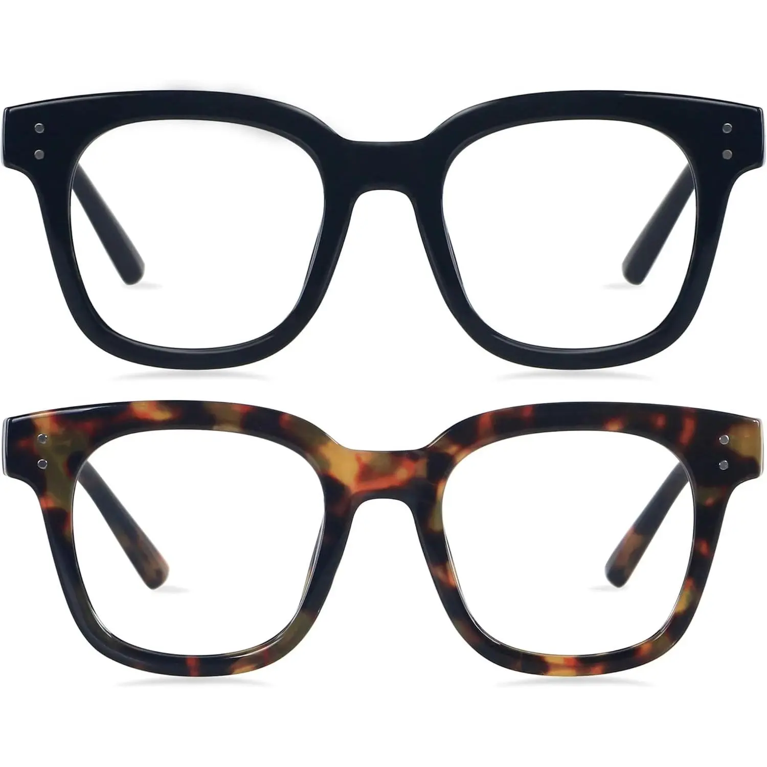 Computer Glasses for Women, Oversized Square Plastic Frames for Big Heads with Blue Light Blocking Lens, Lightweight Anti-Eye Strain Eyewear, Classic, Ergonomic, Lightweight Plastic, Injected Hinge
