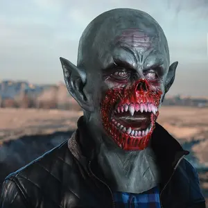 Halloween Horror Elf Mask Latex Full Head Set Blood Mouth Large Open Sharp Ears Ghost House Escape Role Play Prop Election Night Party Supplies