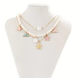 3 Pieces Of Women's Bohemian Style Shell Conch Necklace, Soft Pottery Pieces, Starfish Shells, Beach Vacation Accessories To Wear
