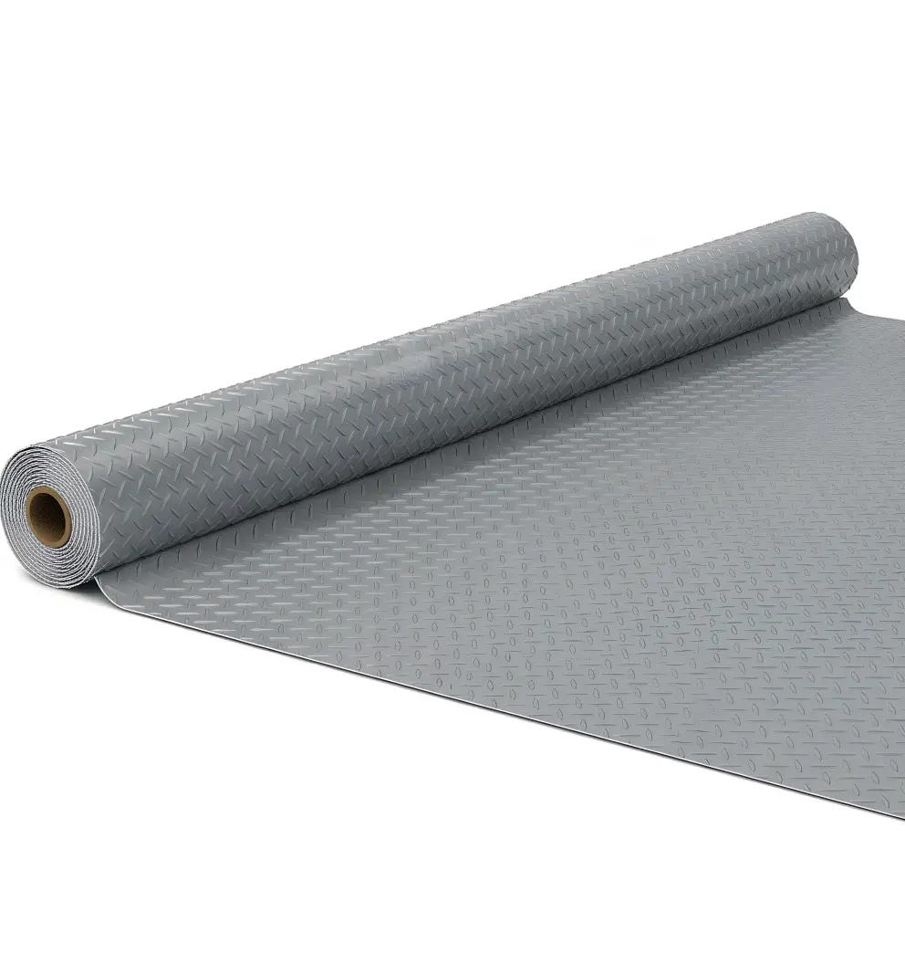 7.5x20FT/7.5x17FT Garage Floor Mat, 2.8mm Thickened Garage Flooring Heavy Duty Rubber Garage Floor Mats for Under Car, Diamond Plate Garage Mat for Garage, Workshop, Enclosed Trailer, Grey, Black