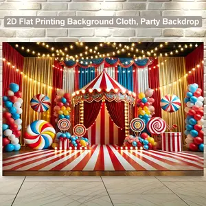 2D Backdrop Banner 1pc, Circus Tent Decorated with Balloons And Candies Polyester Fabric Wall Covering, Background Cloth for Living Room, Bedroom, Office, and Outdoor Decor, Ideal for Parties and Holiday Gifts, 8x6ft