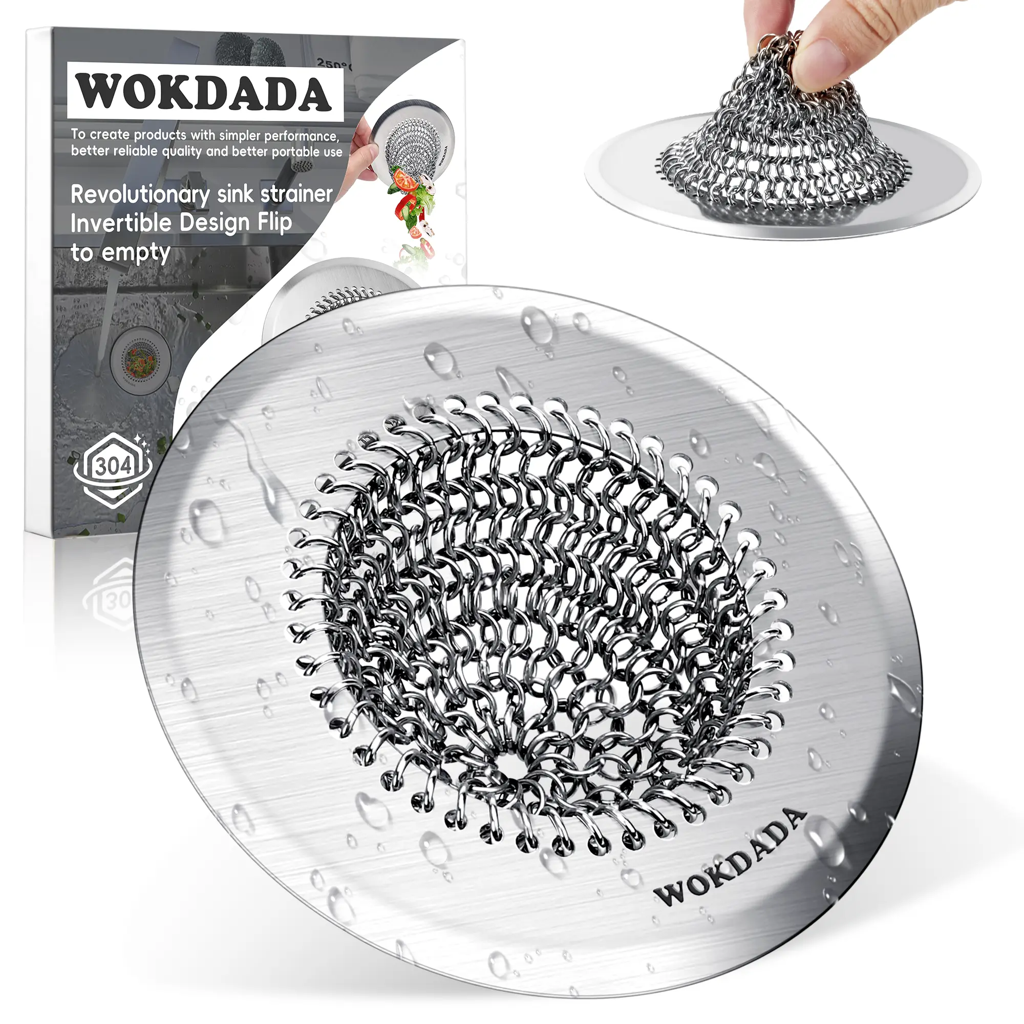 Revolutionary Shower Drain Hair Catcher&Drain Strainer ,Patented Reversible Chain Mesh Basket Anti-Clog