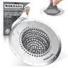 WOKDADA Handcrafted Stainless Steel Bathroom Sinks & Shower Drains Hair Catcher - 4.4in Diameter, 4.4in Drain Fit, Silver, 1 Piece, Patented Reversible Chain Flip-Clean Mesh Strainer, Anti-Clog, Smooth Drainage, Anti-Slip Base