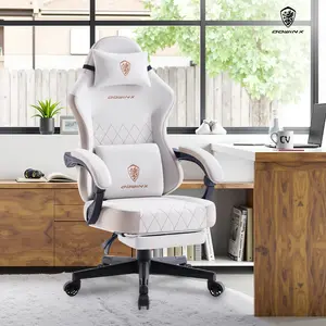 Dowinx Lumbar Massage Support office game Chair, spring cushion fabric, foot pedal ergonomic chair 300 LBS