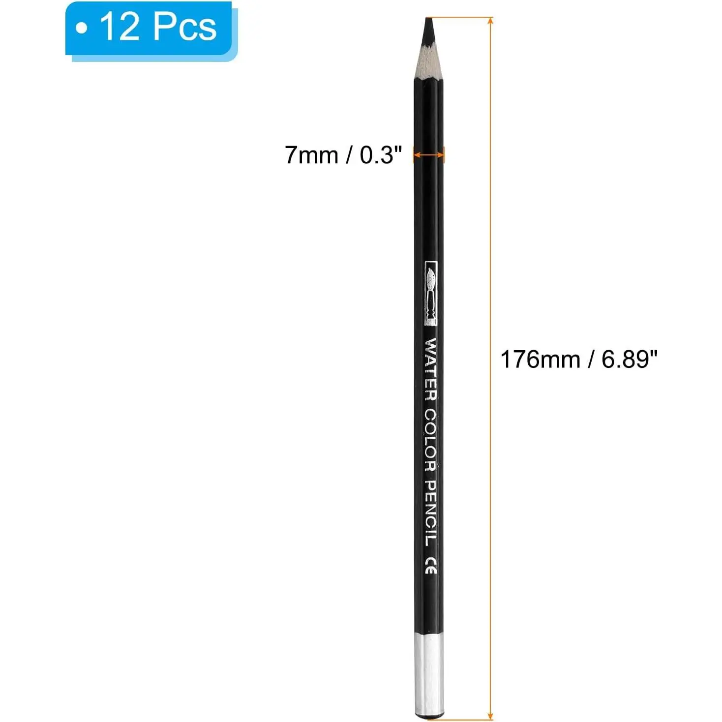 12Pcs Water Soluble Watercolor Pencils for Blending, Coloring, Sketch Drawing, Painting, Black 12Pcs Water Soluble Watercolor Pencils for Blending, Coloring, Sketch Drawing, Painting, Black