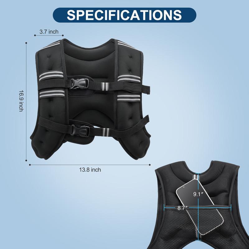 【Holiday Haul】Tik Weighted Vest, 6lbs/8lbs/12lbs/16lbs/20lbs/25lbs/30lbs Weight Vest with Detachable Phone Pouch, Rucking Vest for Women, Men, Walking, Training, Running Glute Workout Equipment Sweat Fitness Belt