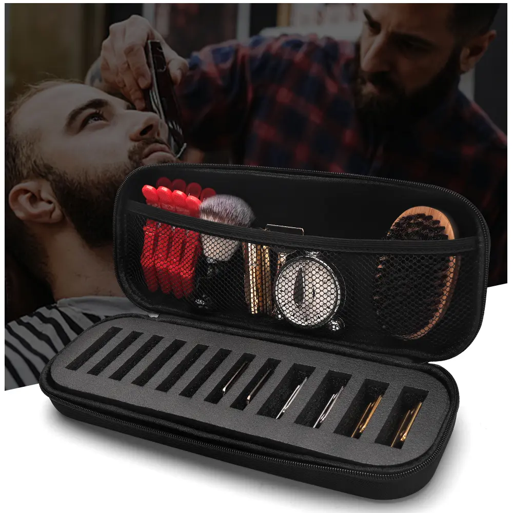Hair Clipper Guide Organizer Box, Hard EVA Case with 12-Slot EVA Foam Insert for Hair Clipping Tools, Travel & Drawer Storage, Carry-On, Double Zip, Compact Space Organization, Shockproof, Travel Storage, 12-Slot Insert, Smooth, Rubber, Durable, Home Use