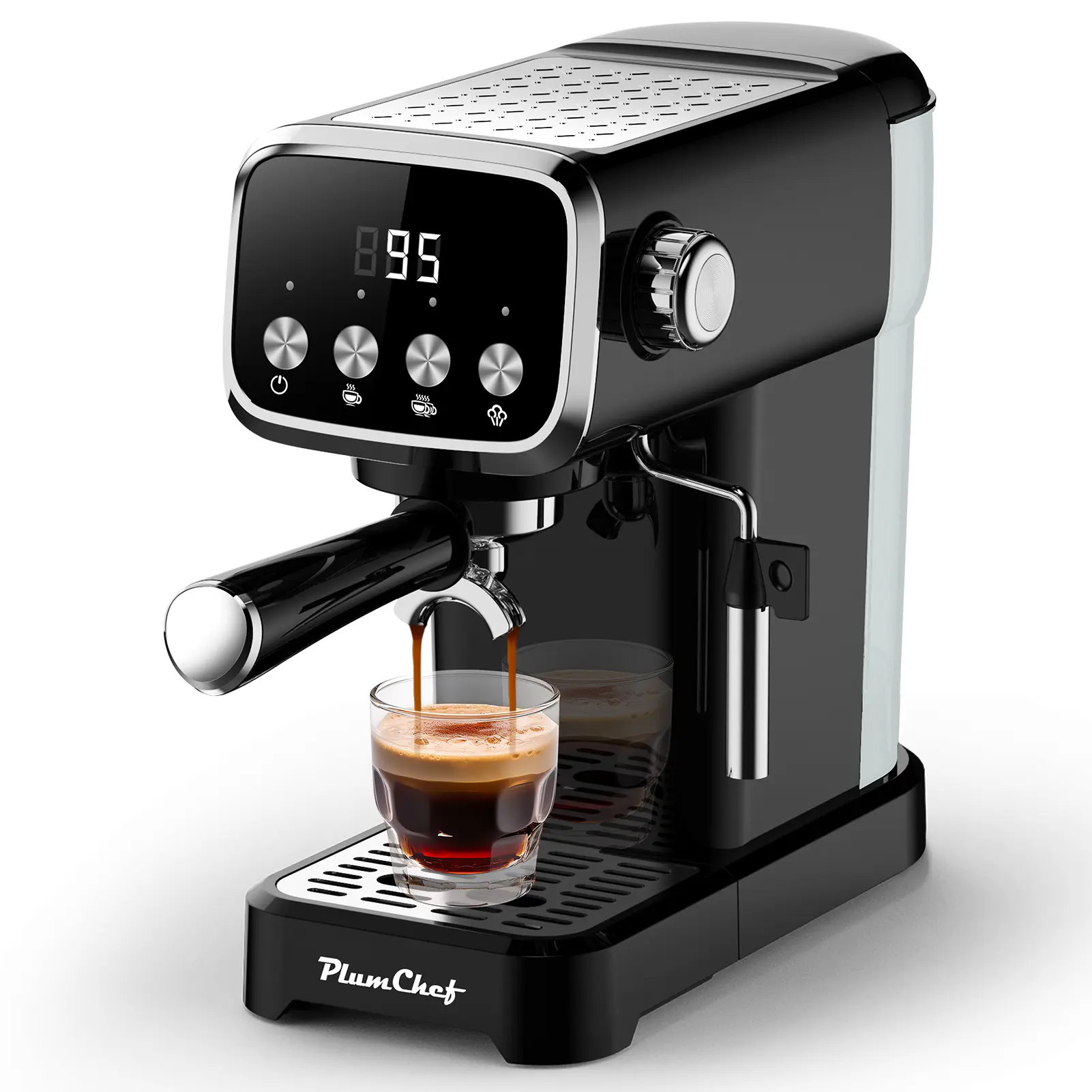 DOMISO 20BAR Slim Vertical Espresso Machine with Milk Frother, Built-in Cup Warmer, 43 OZ Detachable Tank, for Rich Espresso, Americano, Latte, Compact Space-Saving Design, Screen Button