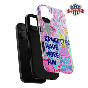 Glittercutie Brunettes Have More Fun Phone Case Make It Fun Pink Preppy Collage Preppy Colorful School Girls Phone Cases Phone Cover Hard Case Tough 2-piece Phone Case Compatible with Samsung Galaxy S25