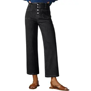 Women's Wide Leg Jeans High Waisted Zimbaplatinum Stretchy Straight Leg Jeans Buttoned Loose Denim Pants with PocketGift