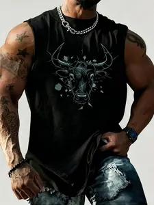 Men's Casual Trendy Round Neck Graphic Print Vest, Stylish Sleeveless Top for Summer, Cool Fashion for Casual Outings
