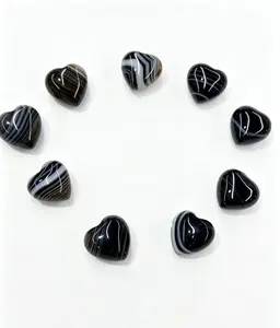 1pc Natural Black Agate Heart Stones, Polished Gemstone Carvings for Protection, Grounding, and Energy Healing