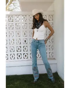 Rebel Light Wash Mid Rise Boot Stitch Bootcut Super Stretch Denim Jeans