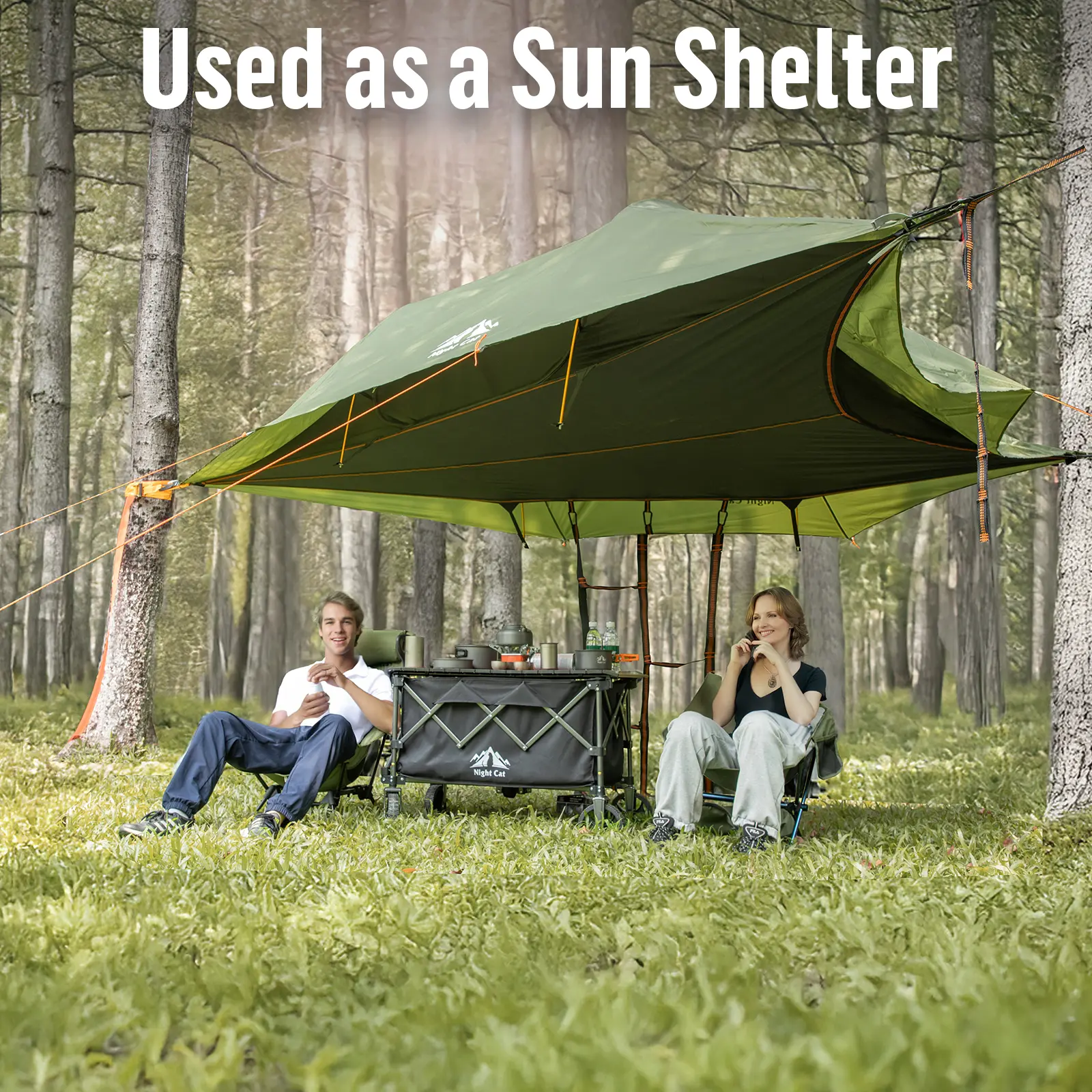 Night Cat 2-Person Triangular Hammock Tent, 13ft 3-Point Lay-Flat Hammock with Bug-Proof Net, Rainfly, 440 lbs Capacity, 150D Thick Polyester for Tree Camping, Outdoor Supplies, Father's Day Gift Idea, Flat Lay, 13.1Ft, No, Unisex, 200 Kg, Anti-Mosquito,,