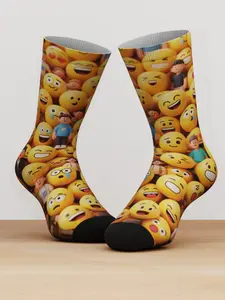 1 Pair Creative Emoji Print Crew Socks, bamboo fiber breathable comfort, unisex funny novelty crew socks, social media hot pick, emoji, meme, funny trend, perfect for party gift, eye-catching style