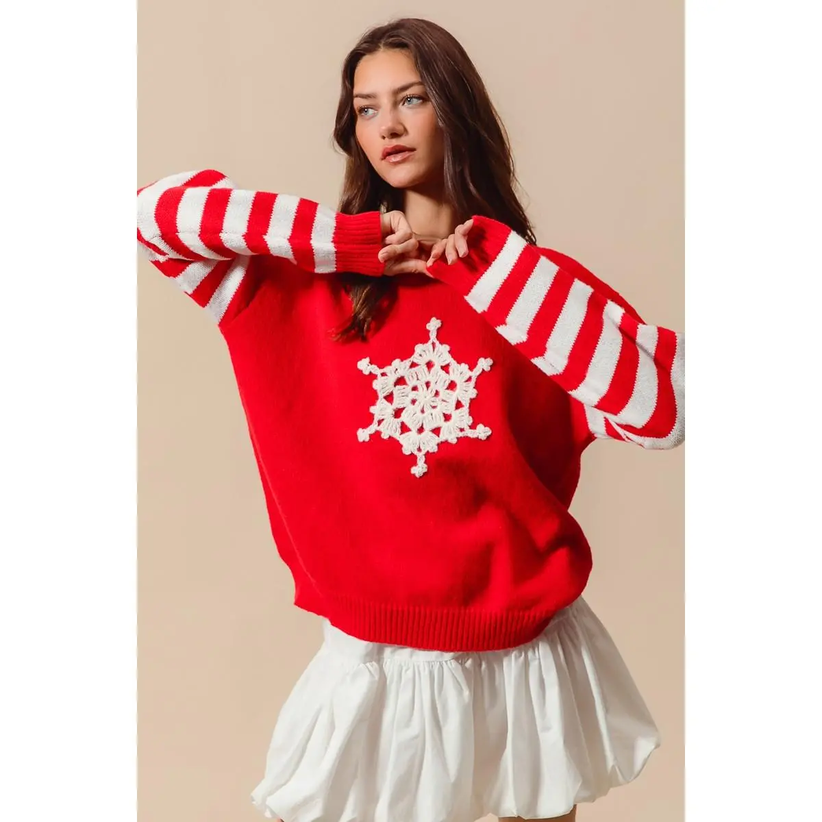 SO ME Christmas Snowflake Crochet Embellished Sweater