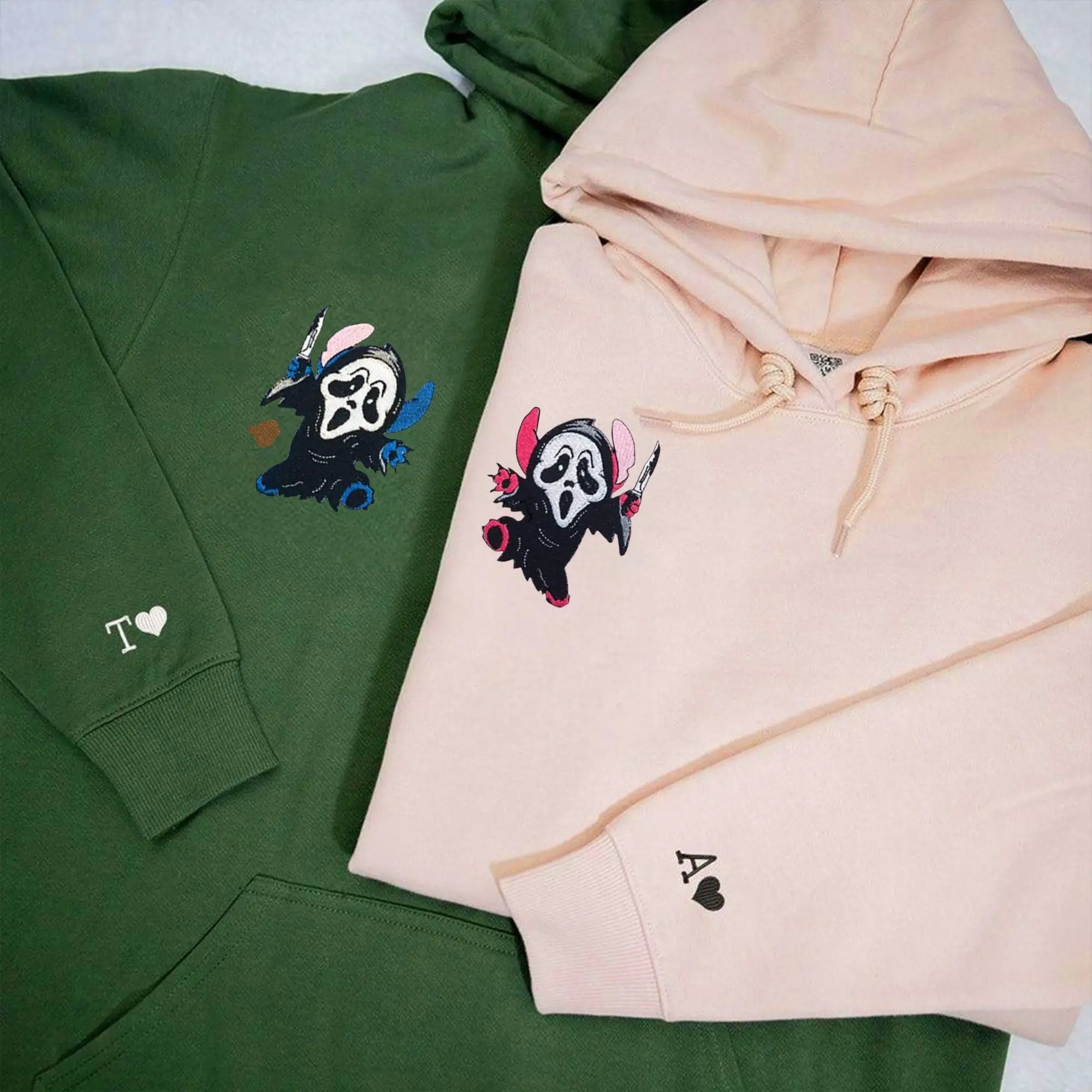 Custom Embroidered Halloween Ghost Couple Matching Hoodies - Custom Partner Sweatshirts