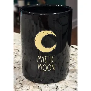 New Rae Dunn black iridescent ceramic Halloween candle MYSTIC MOON