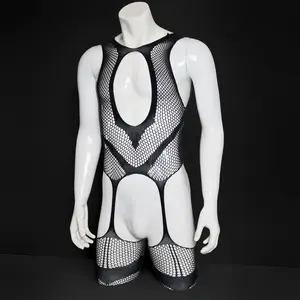 V03 Romantic Fishnet Bodysuit for Men - Stretchy & Breathable Mesh Lingerie, Perfect for Date Night, Anniversary Surprises & Valentine's Day Gifts Fishnet Lingeries Fish Net Underware NetLingeries charm Punk Leather Waist Chain Belt Set sexy female