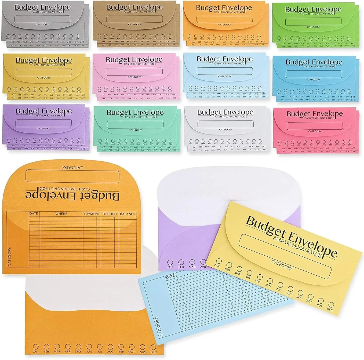 Budget Envelopes Bulk 96-Pack, 6.75x3.25in 120g Paper Multi-Colors Envelopes for Cash System, Ledger Side Cash Tracking Tool to Save Money & Track Expenses, Saving Money, Rainy Days