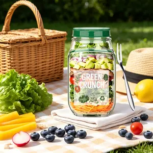 Salad Jar with Side Opening-Leakproof Portable Salad Container with Dressing Cup&Lid,Lid-to-Bowl Design,BPA-Free,Dishwasher&Freezer Safe for for Office,Gym,Travel,Picnic,Resistant Lunch Box for Office Meal Prep&Travel,Green