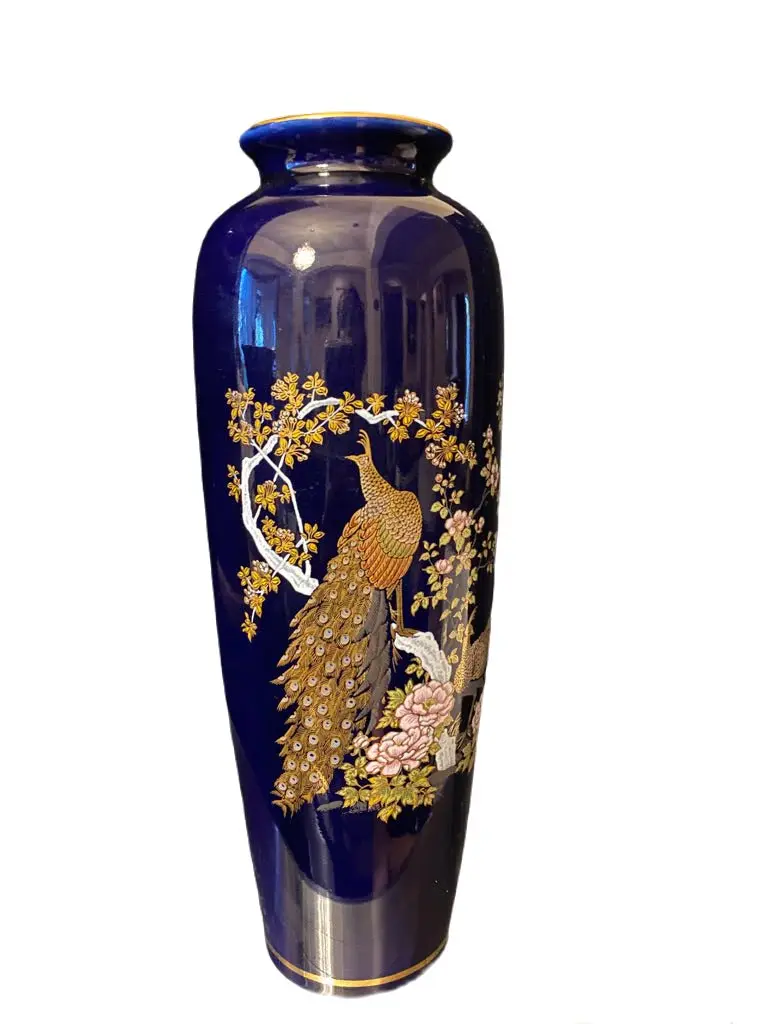 vintage Japanese Porcelain Vase Hand Painted, 10” T