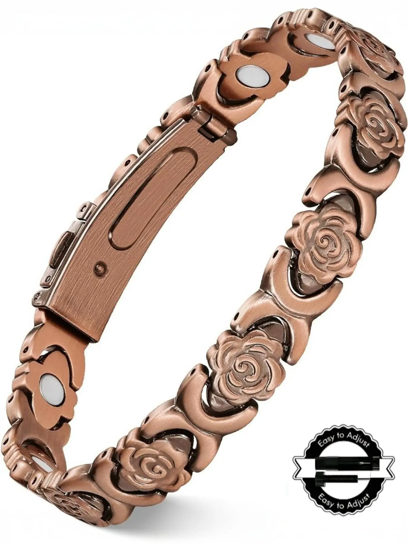 Copper and rose gold women's bracelet, super magnetic women's bracelet, flower-shaped jewelry gift, a gift for your girlfriend, includes a regulator, Adjustable Bracelet, Flower Design Bracelet