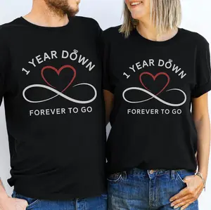 [Graphic T-Shirt] 100% Cotton Couple Matching T-Shirt - Couple Shirts,Couple Outfit, 1 Year Down Forever To Go 1st Anniversary Matching Couple Graphic Tee Husband & Wife Love Shirt First Year Wedding Gift ,Anniversary/Husband/Wife Gift