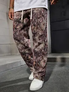 Men’s retro oil painting–style floral jacquard wide-leg pants; retro brocade long pants; high-street brand men’s casual long pants featuring a drawstring elastic waistband; heavyweight floral brocade jacquard fabric; loose wide-leg fit; suitable for every