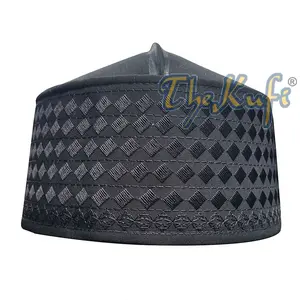 Black Rigid Embroidered Habaib Kufi with 4 Holes