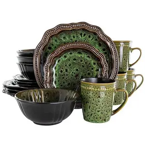 Elama Jade Waves 16 Piece Stoneware Dinnerware Set in Green Elama Jade Waves 16 Piece Stoneware Dinnerware Set in Green