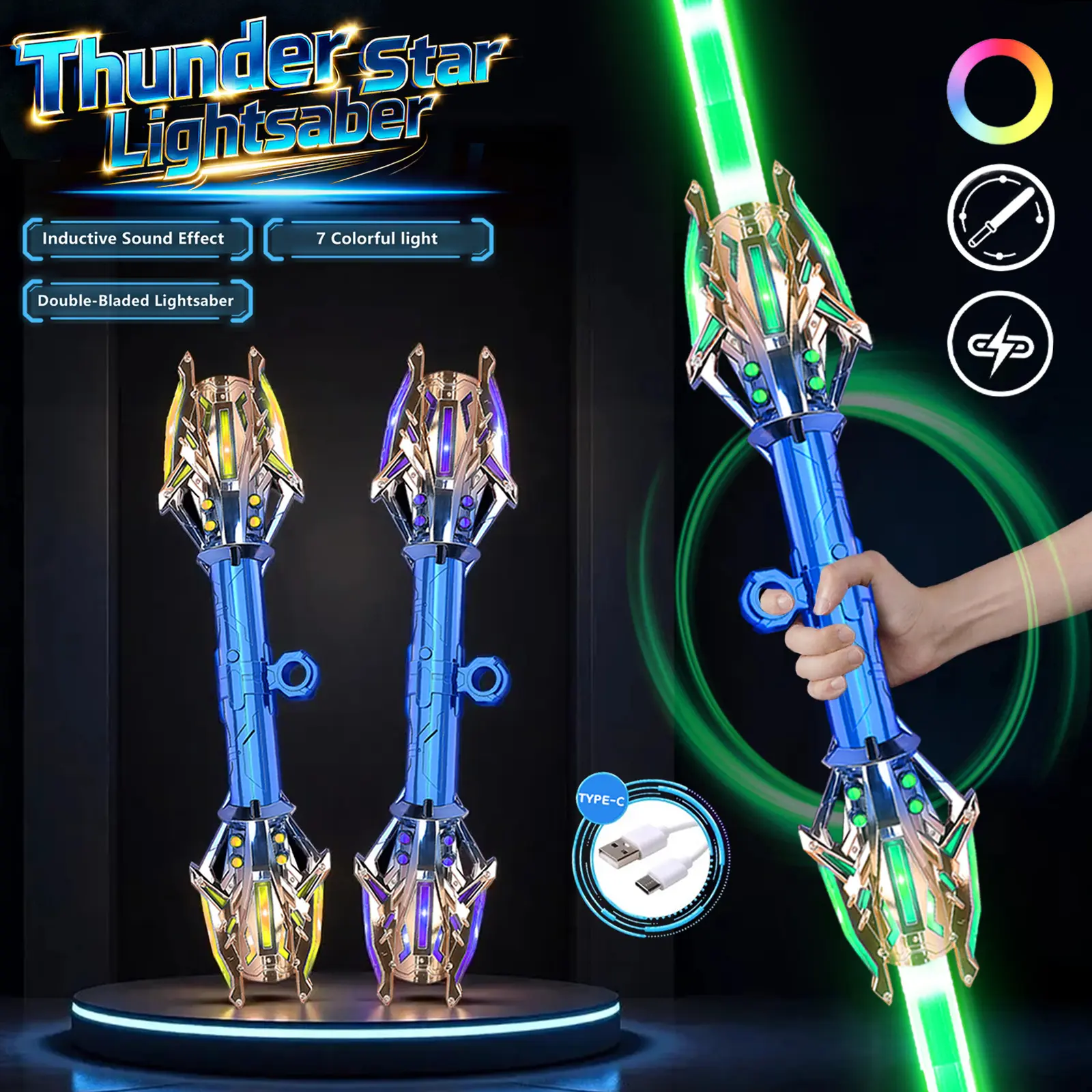 2-in-1 Twist LED Cold Lightsaber - Automatic Retractable, FX Sound, Galaxy Theme Sci-Fi Cosplay Prop Toy Sword, Cool Gifts for Kids Ages 8-10 Boys Girls, Perfect Birthday Gift, Includes Cells, Led Light Fx