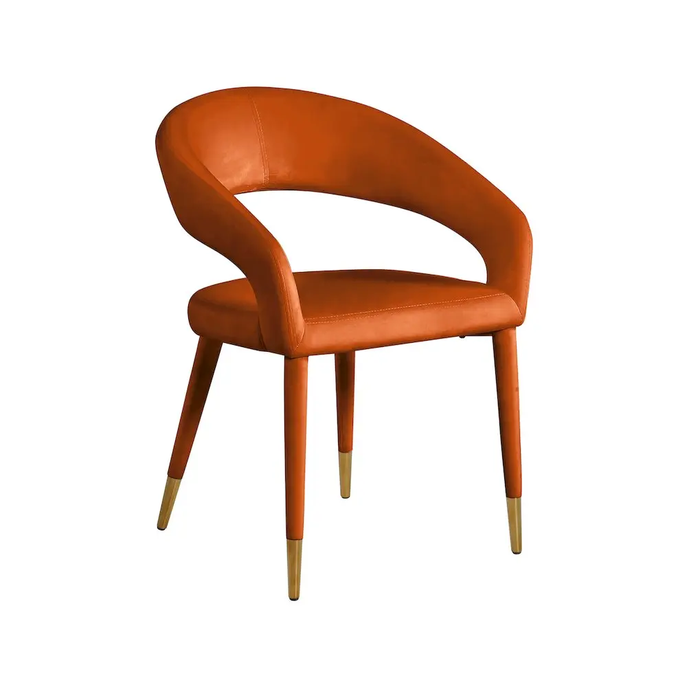 Destiny Cognac Velvet Dining Chair, Rounded Back, Soft Upholstery Indoor Furniture Chair