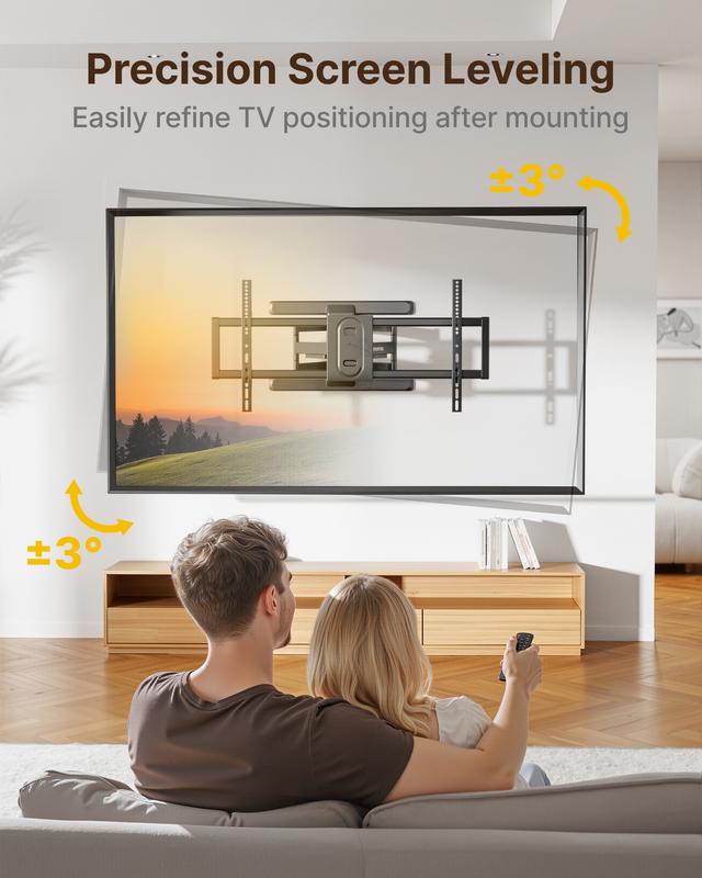 Full Motion TV Wall Mount for 13–95 Inch Flat & Curved TVs and Monitors, Swivel & Tilt Articulating Bracket, Holds up to 132 lbs, Perfect Center Design Adjustable