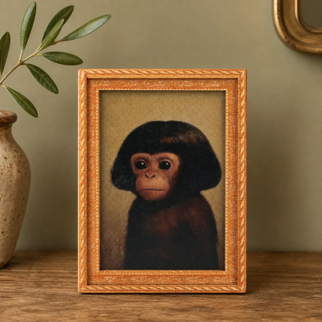 Vintage Baby Chimpanzee Portrait Fridge Magnet, Wood 3mm Framed Refrigerator Magnet, Cute Classical Animal Art Kitchen Decor Gift