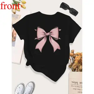 Women's Bow Print Round Neck Tee, Casual Short Sleeve Crew Neck T-Shirt for Daily Wear, Ladies Clothes for All Seasons