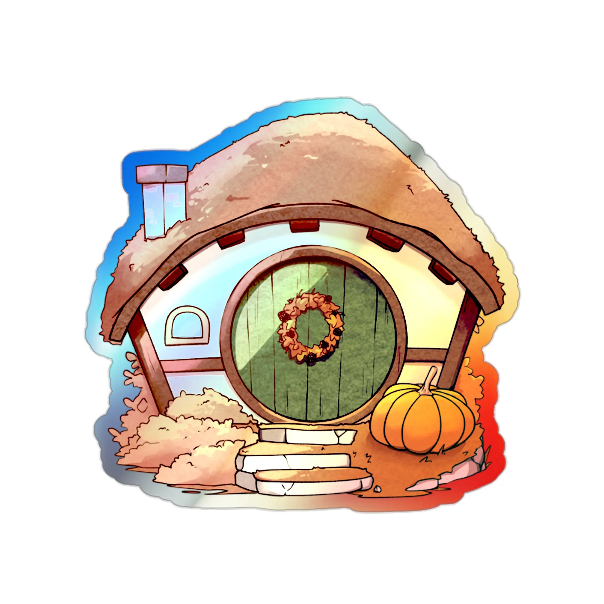 Holographic Hobbit-Inspired Stickers - Shimmering Autumn Fall Fantasy Designs for Tolkien Fans and Fall Aesthetics, Shire-Inspired, Shiny