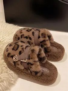Women's Fluffy Platform Slide Slippers – Thick Sole Fuzzy Closed Toe Slip-On