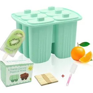 6 Pieces Silicone Popsicle Molds,Easy-Release Bpa-Free,Ice Pop Mold,Ice Cream Molds For Kids,With 50 Pcs Popsicle Sticks+Cleaning Brush(Green)