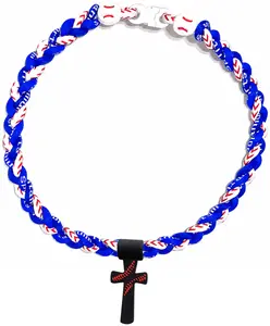 Tornado 3 Rope Necklace Baseball Stitch Clasp Royal Blue White + Black Cross