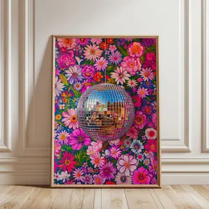 Vintage Print Disco Ball Poster Decoration, Colorful Fashion Wall Art for Living Room, Unique Artwork, Retro Style Home Decor, Decoration Items, Wooden Wall Art