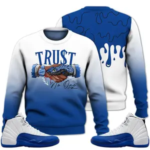 Blueberry 12s Sweatshirt, Fabric Fleece Snake Trust No One Graphic Tee Streetwear Hip Hop Sneaker Color Match Shirts Fit Womenswear Tops Pullover Hoodie Polyester Activewear Athletic