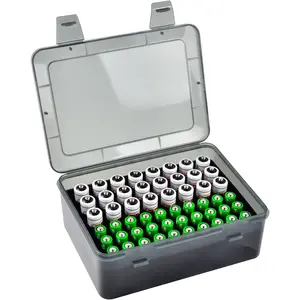 PrimPick Battery Storage Organizer Holder Holds 54 AA AAA Batteries, Clear Storage Box Divided Compartments, Box Cases Garage Container, Home Drawer Organization Dispenser (Case Only)