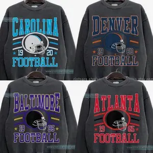 New Retro Style Varsity All Team Football Crewneck Sweatshirt - Gildan Dark Heather, Long Sleeve, Medium Clothing Length - Menswear, Graphic