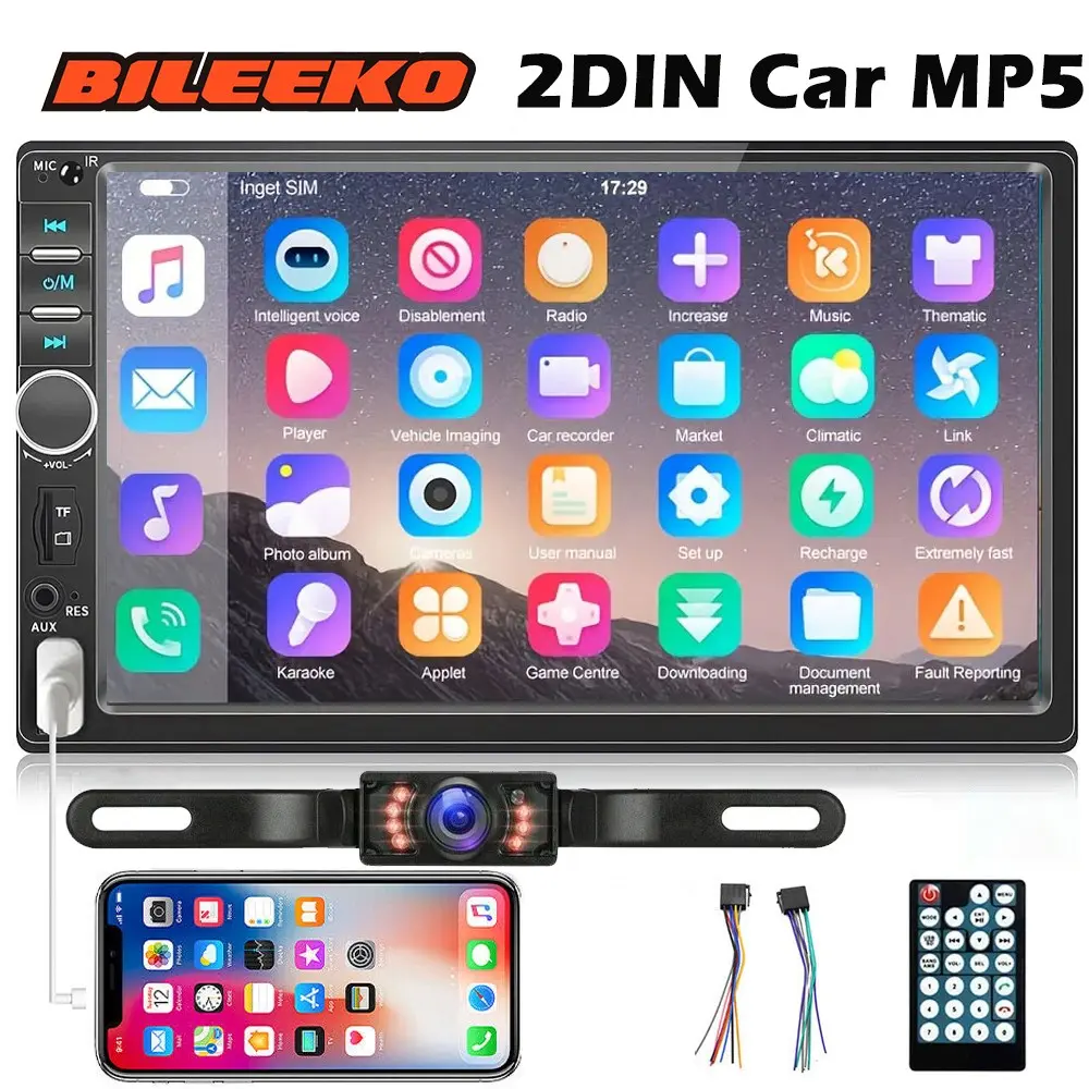 Standard 2din Car Mp5 Player, Car Head Unit, High-Definition Large Screen Display, Vehicle Fm Radio Receiver, License Plate Frame Camera Included