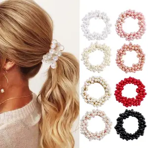 8 Pack Fashey Pearl Hair Scrunchies Beaded Hair Ties Elastic Hair Bands Ponytail Holder Hair Accessories for Women and Girls